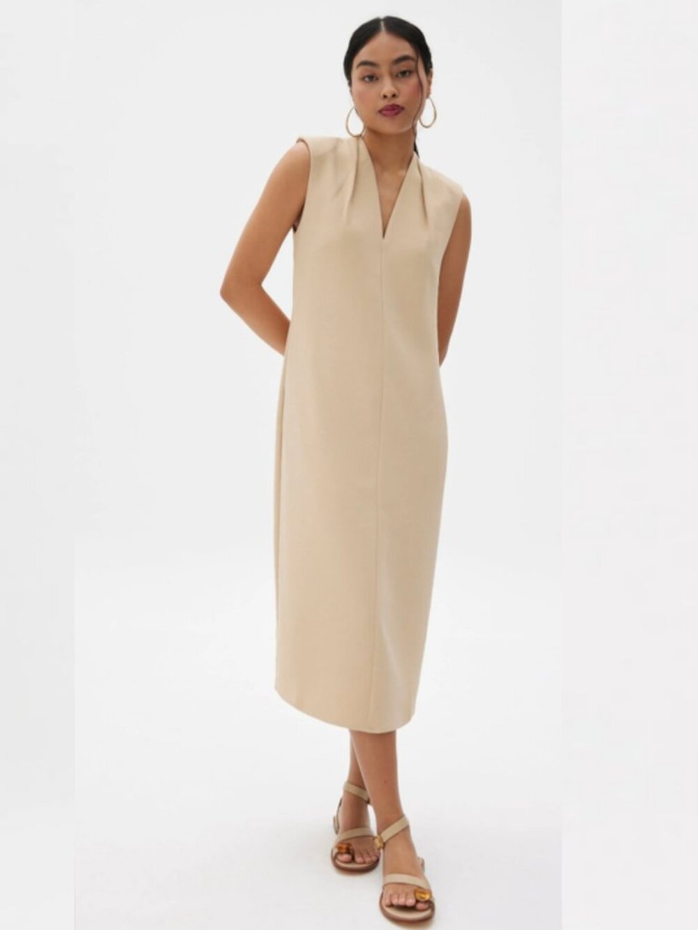 Love, Bonito Charlotte Column Midi Dress in Sand with Tags